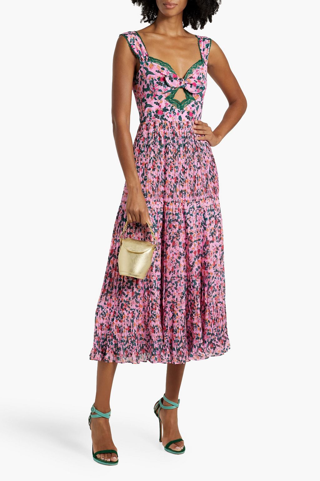 SALONI Lace-trimmed silk-georgette midi dress