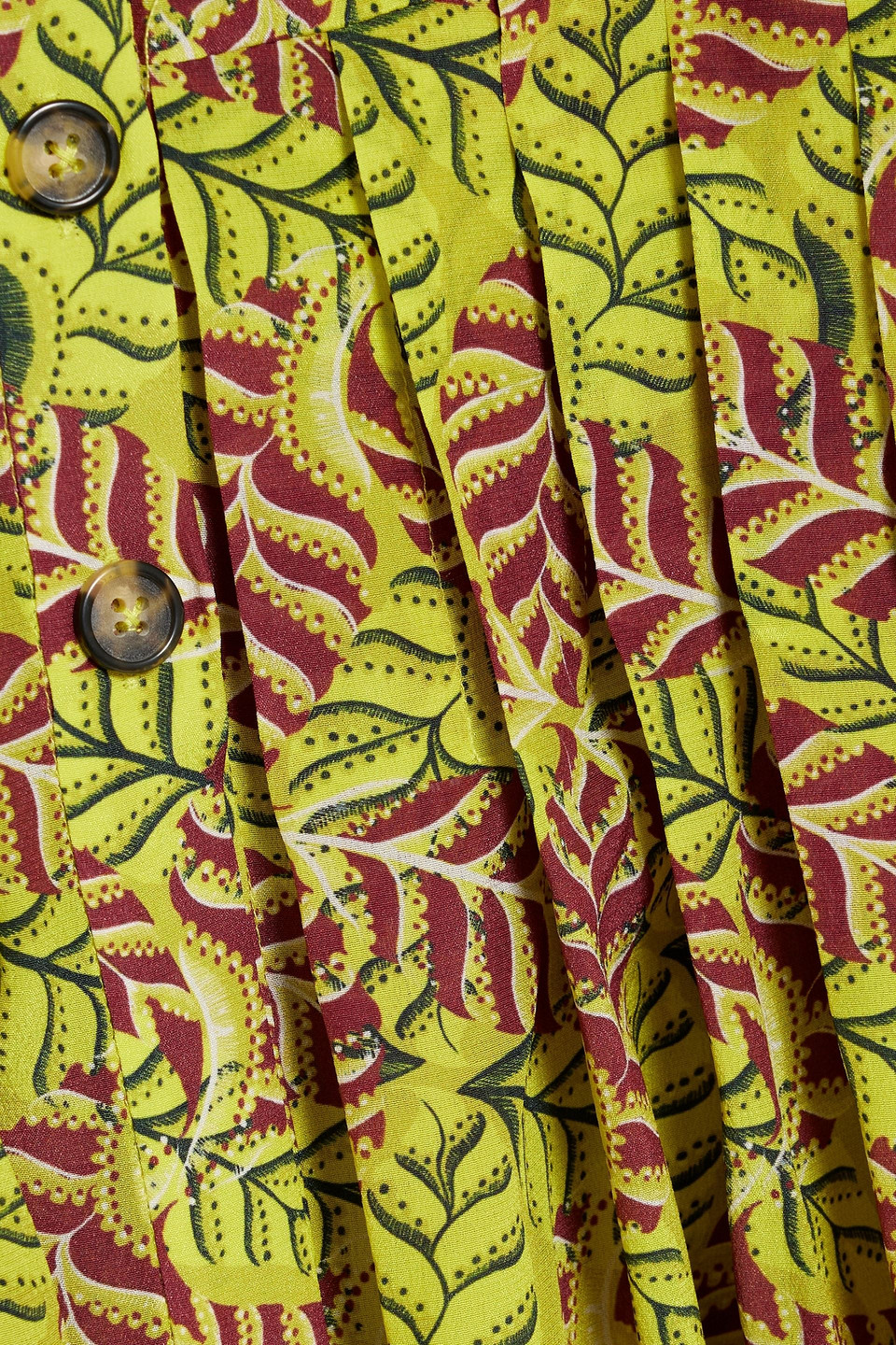 Saloni Colette Pleated Printed Silk Crepe De Chine Midi Dress In Chartreuse