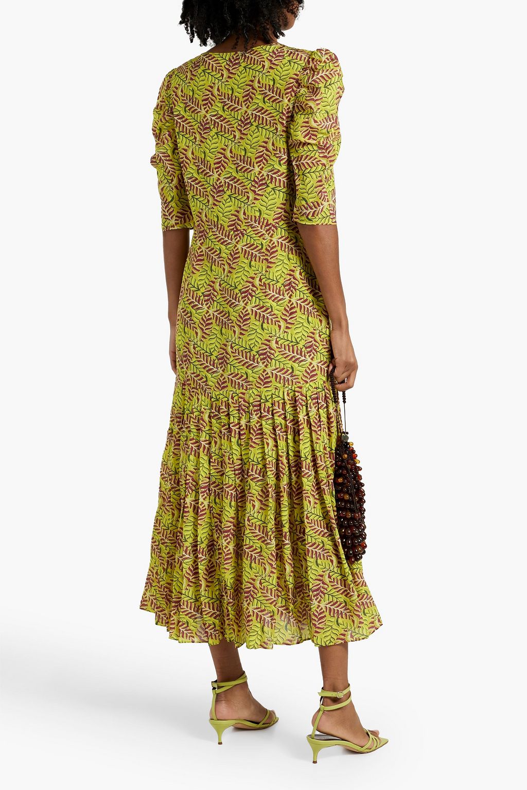 SALONI Colette pleated printed silk crepe de chine midi dress