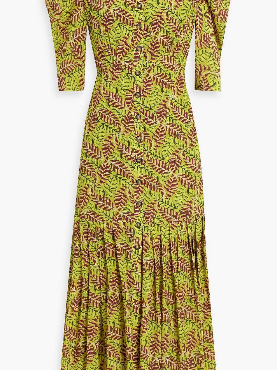 colette pleated printed silk crepe de chine midi dress