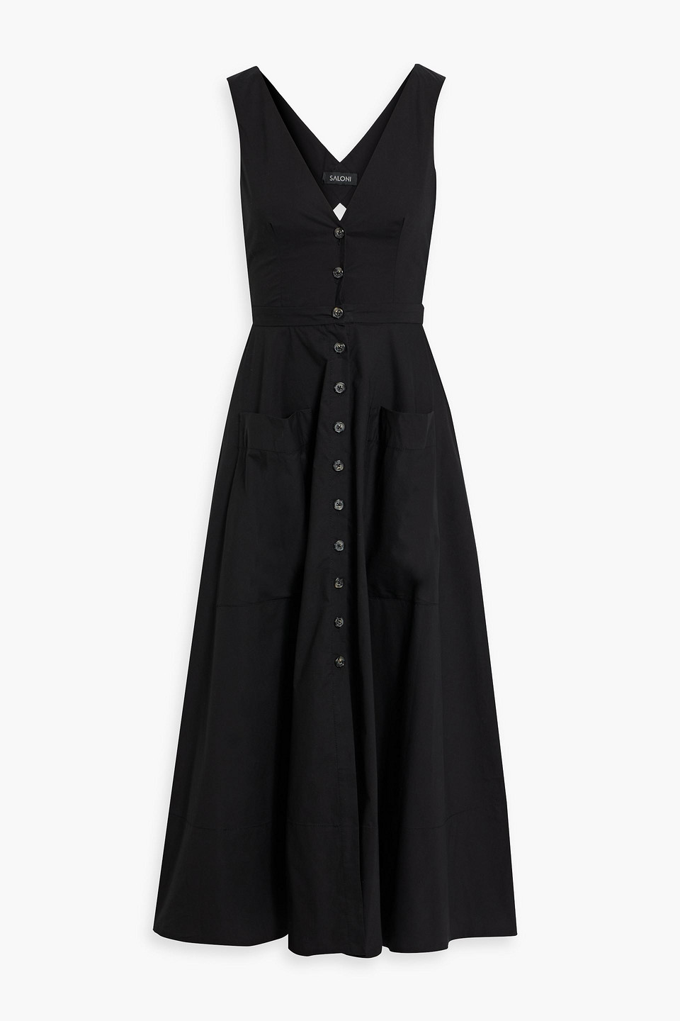 Saloni Zoey Cutout Cotton-blend Poplin Midi Dress In Black