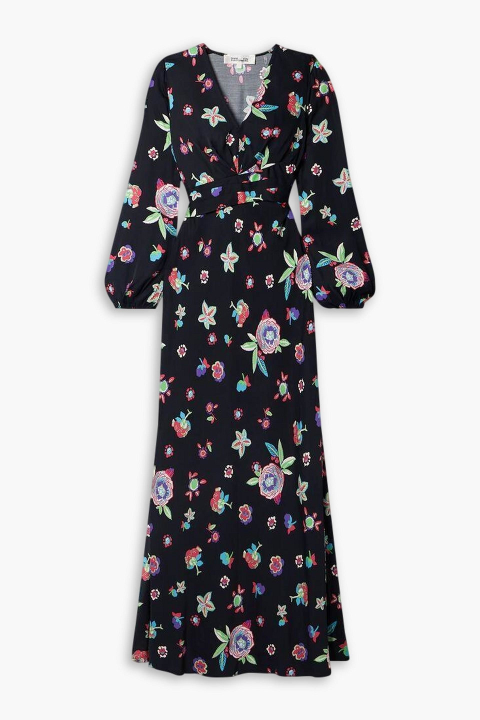 Diane Von Furstenberg Monika Wrap-effect Floral-print Crepe De Chine Maxi Dress In Black