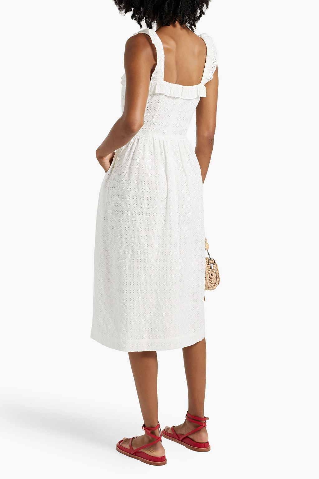 HVN Laura ruffled broderie anglaise dress