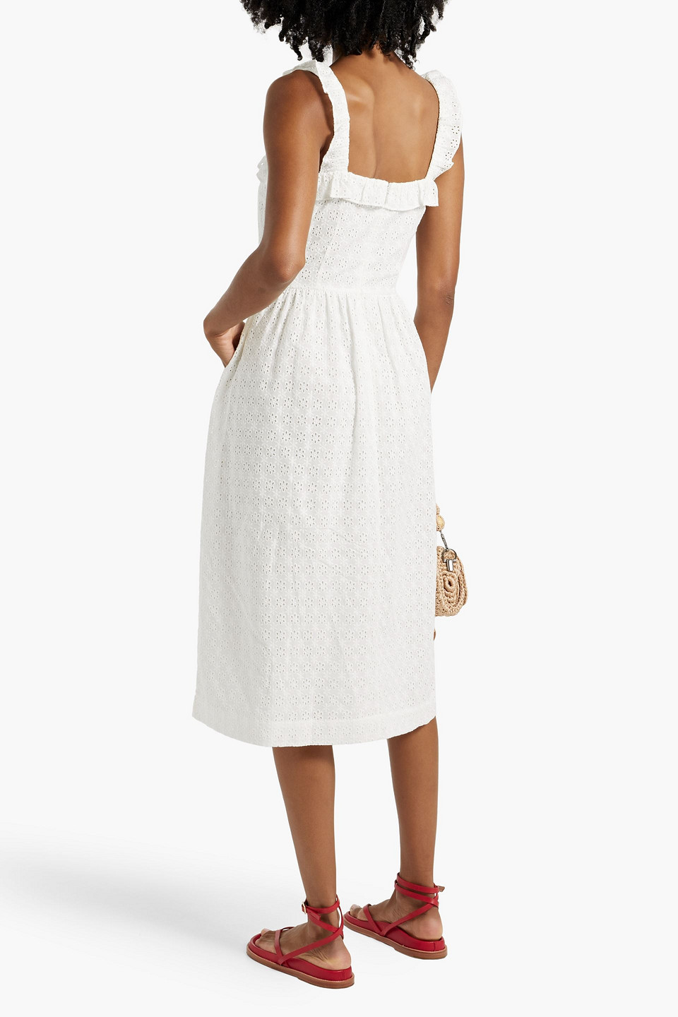 HVN LAURA RUFFLED BRODERIE ANGLAISE DRESS