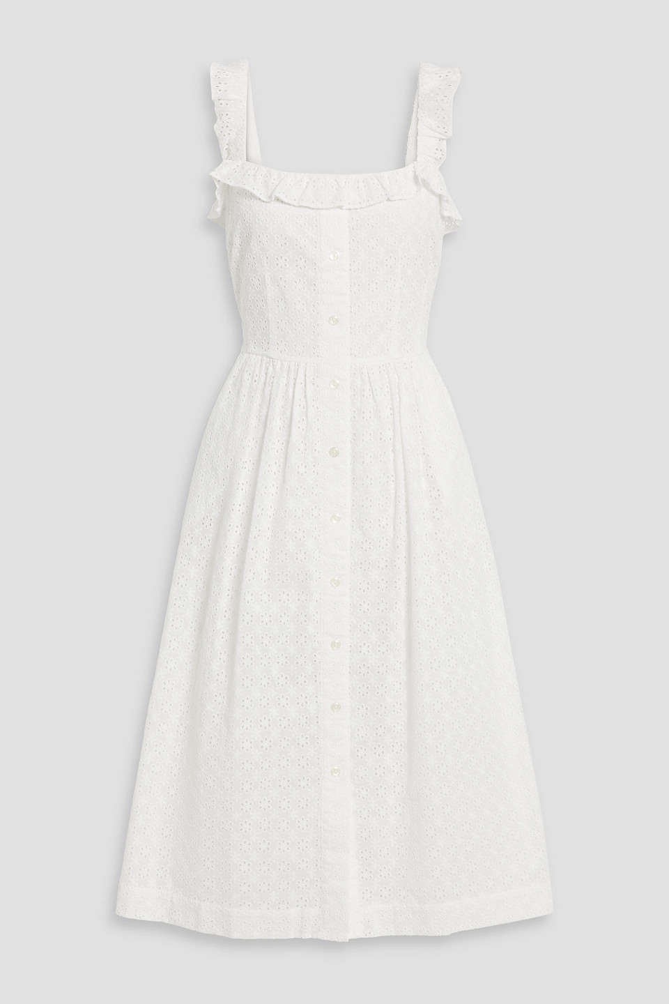 Hvn Laura Ruffled Broderie Anglaise Dress In Ivory