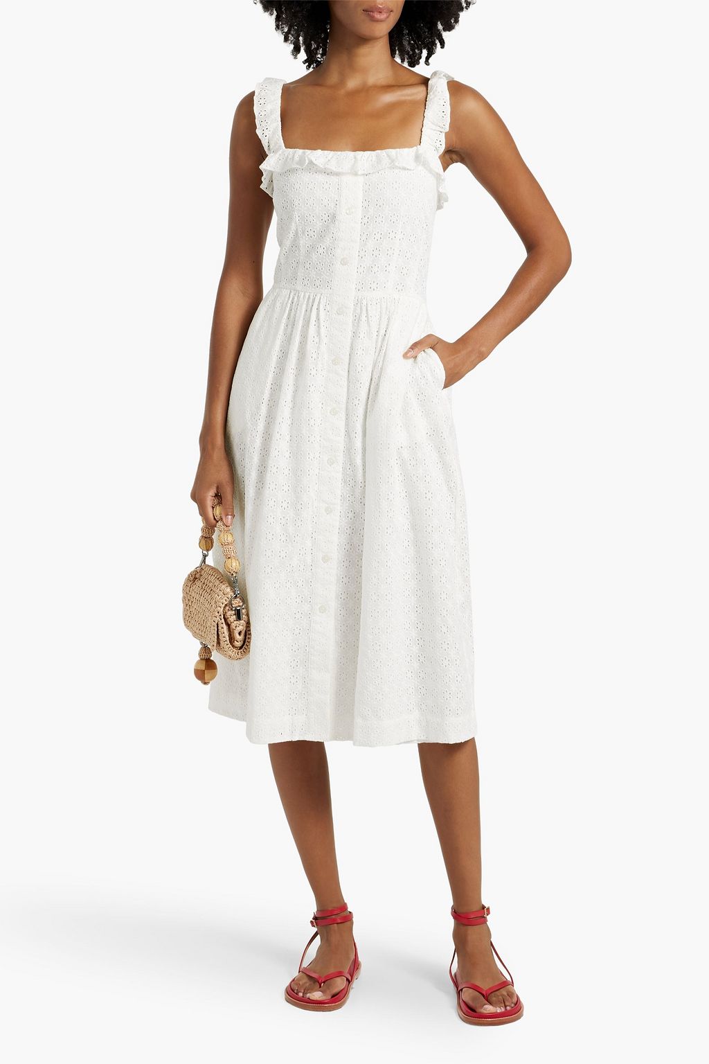 HVN Laura ruffled broderie anglaise dress