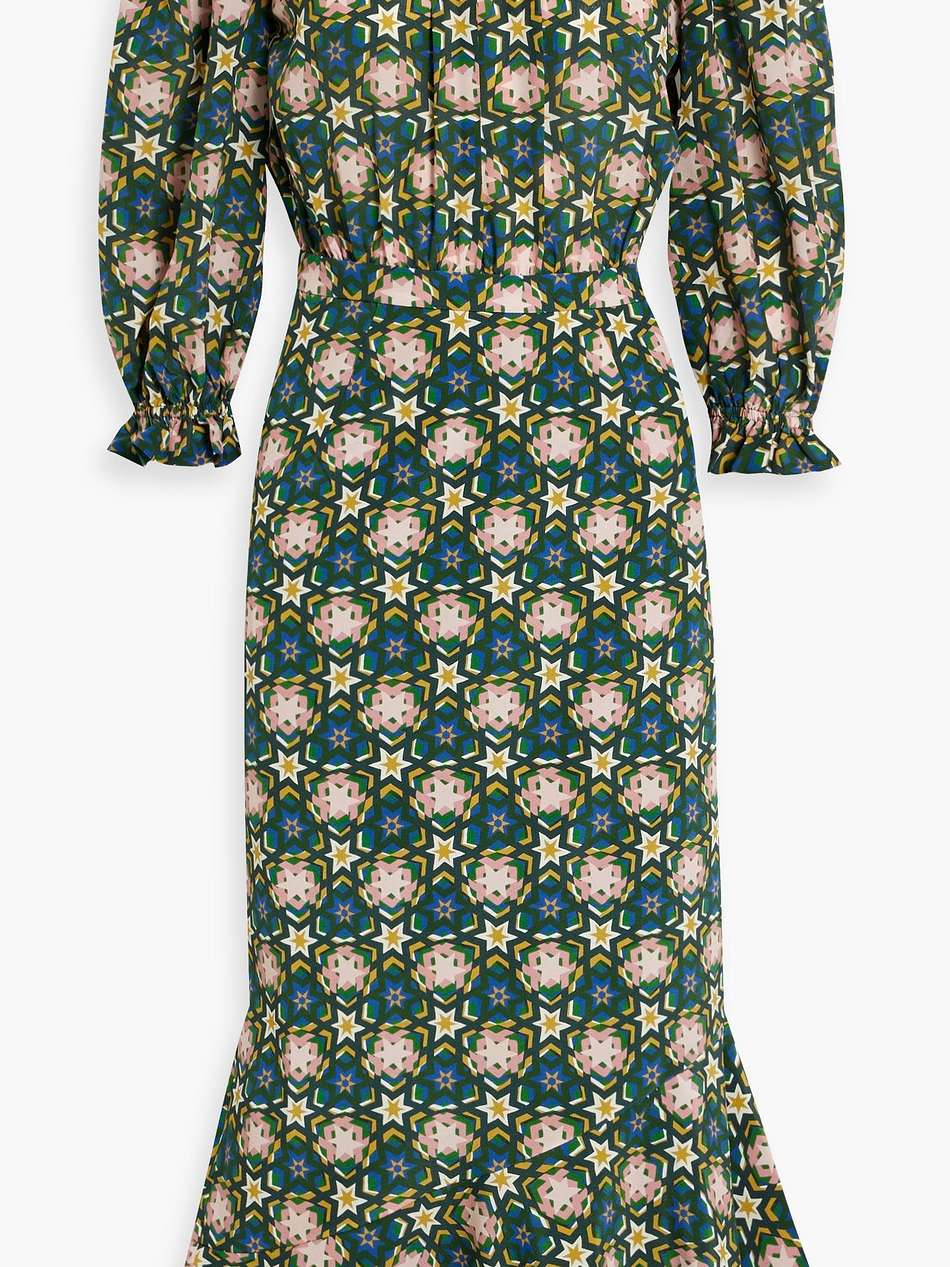grace off-the-shoulder ruffled silk crepe de chine midi dress