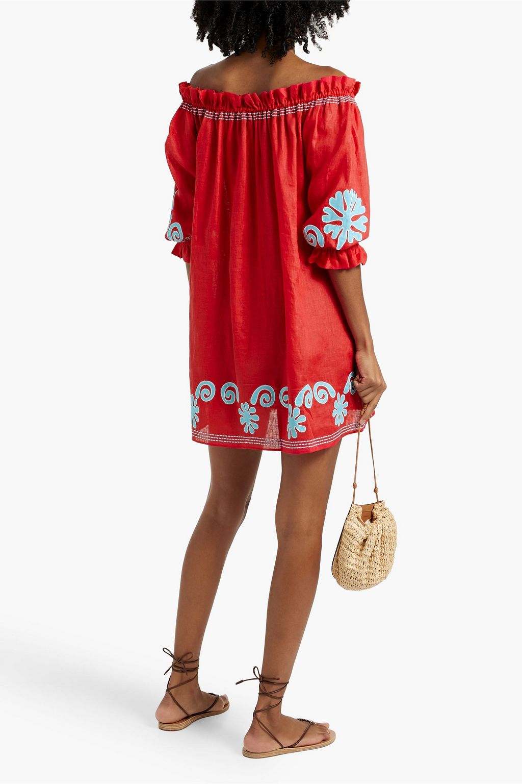 SALONI Gaby off-the-shoulder appliquéd linen mini dress