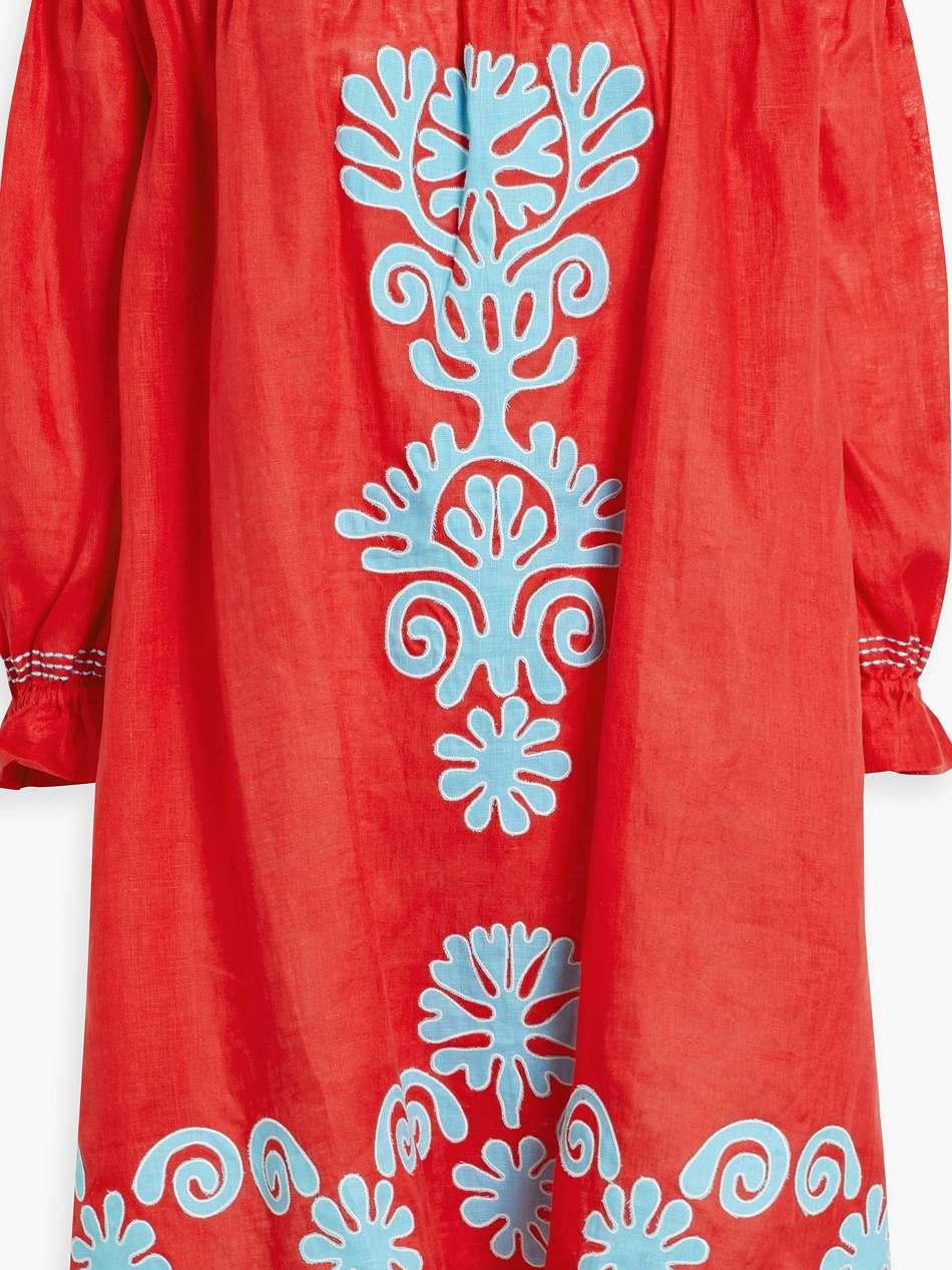 gaby off-the-shoulder appliquéd linen mini dress