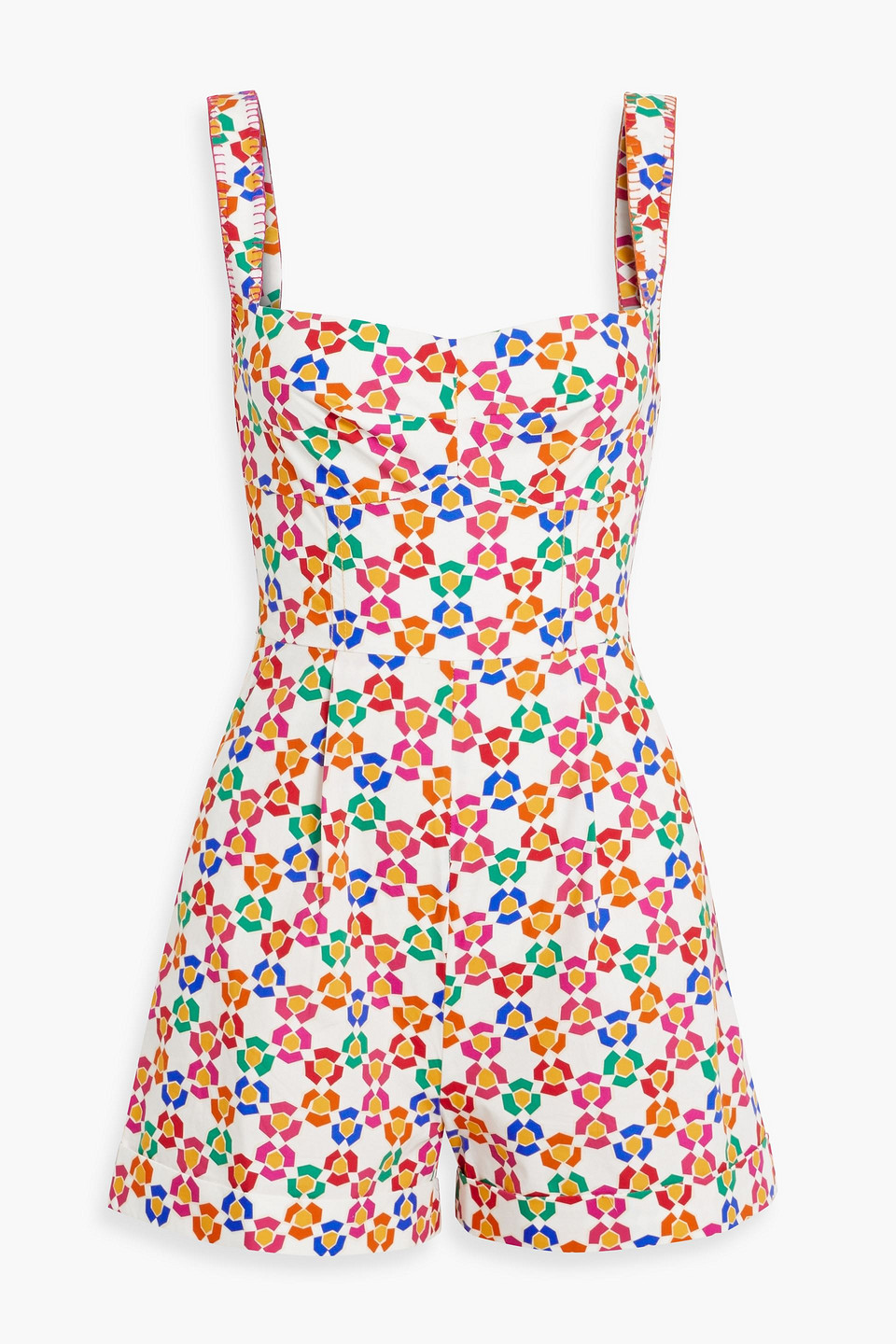 Saloni Rachel Printed Cotton-poplin Playsuit In White