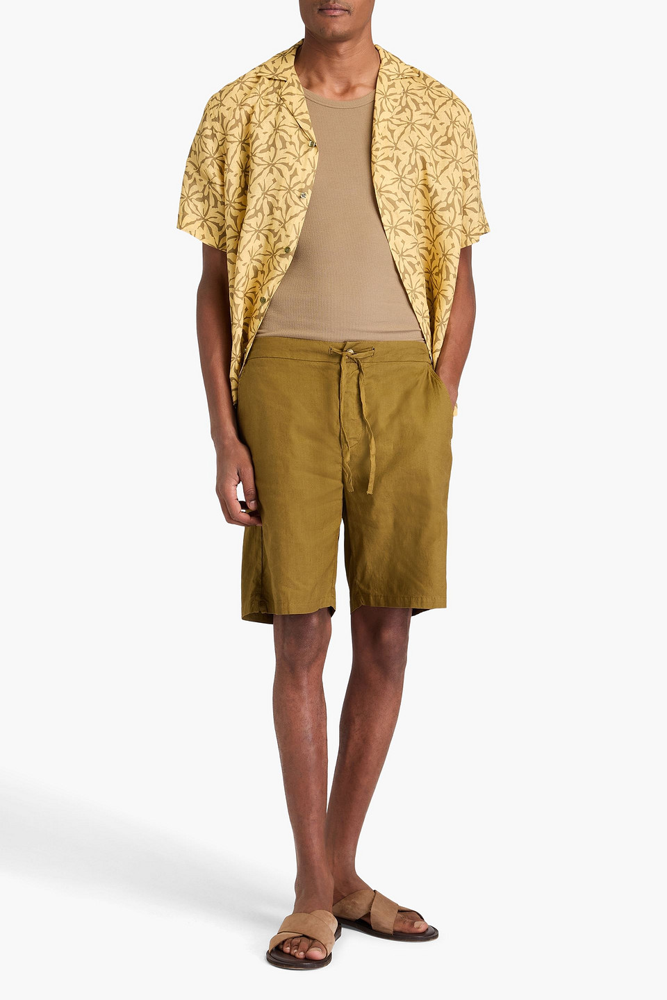 Frescobol Carioca Sergio Linen-blend Drawstring Shorts In Leaf Green
