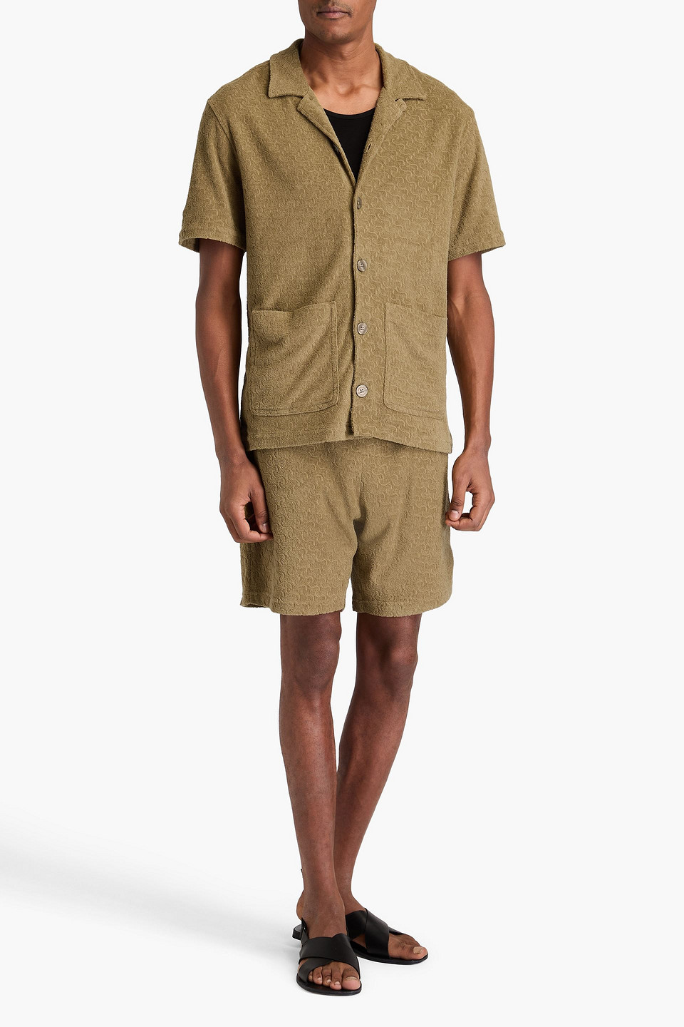 Frescobol Carioca Paco Cotton-terry Jacquard Shirt In Army Green