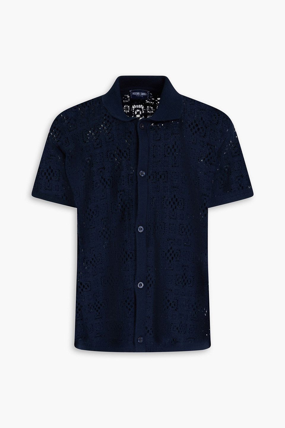 Frescobol Carioca Raul Crocheted Cotton Shirt In Navy