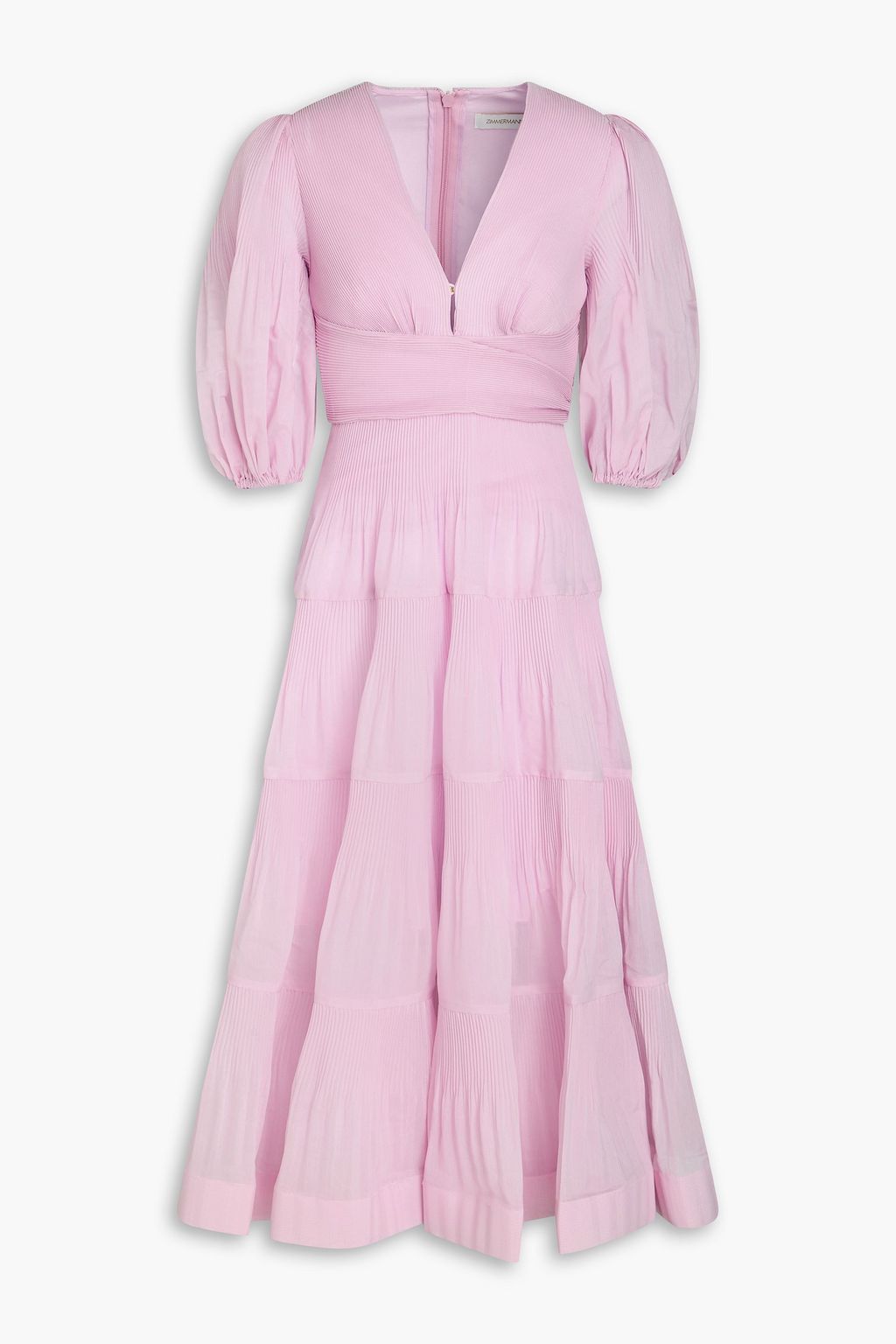 ZIMMERMANN Tiered plisse organza midi dress THE OUTNET