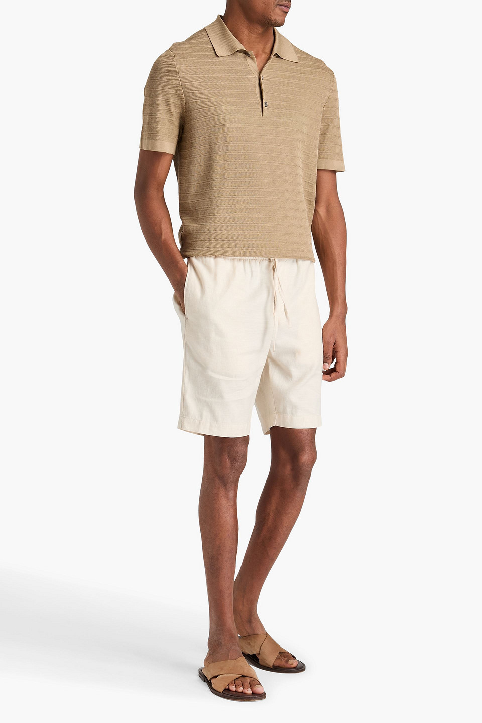 Frescobol Carioca Felipe Linen And Cotton-blend Drawstring Chino Shorts In Ecru