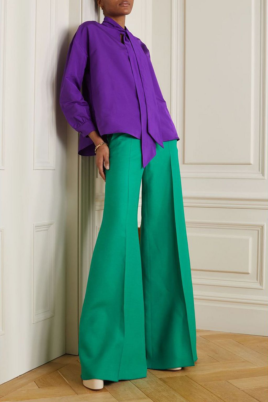 VALENTINO GARAVANI Tie-detailed cotton-blend faille blouse