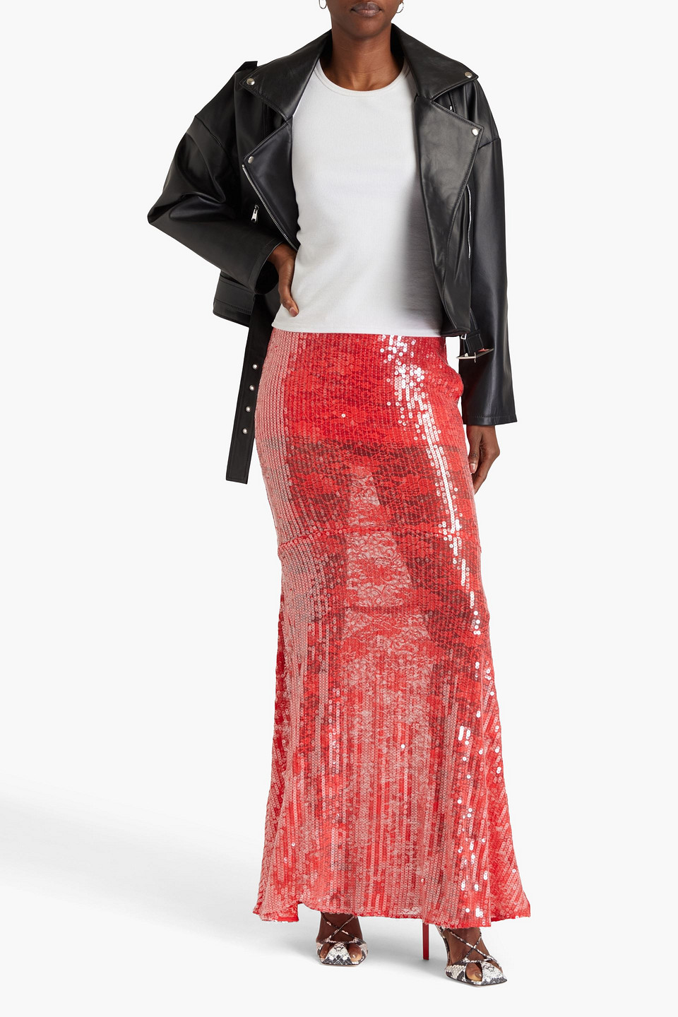 ROTATE BIRGER CHRISTENSEN SEQUINED LACE MAXI SKIRT
