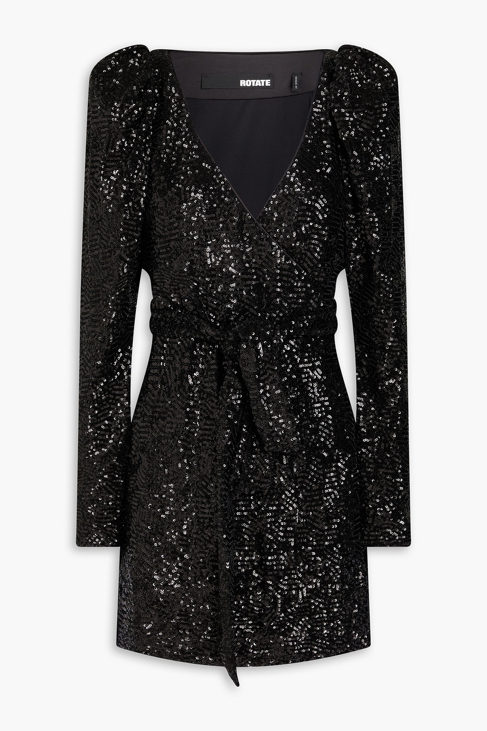 Rotate Birger Christensen Sequined Tulle Mini Wrap Dress In Black