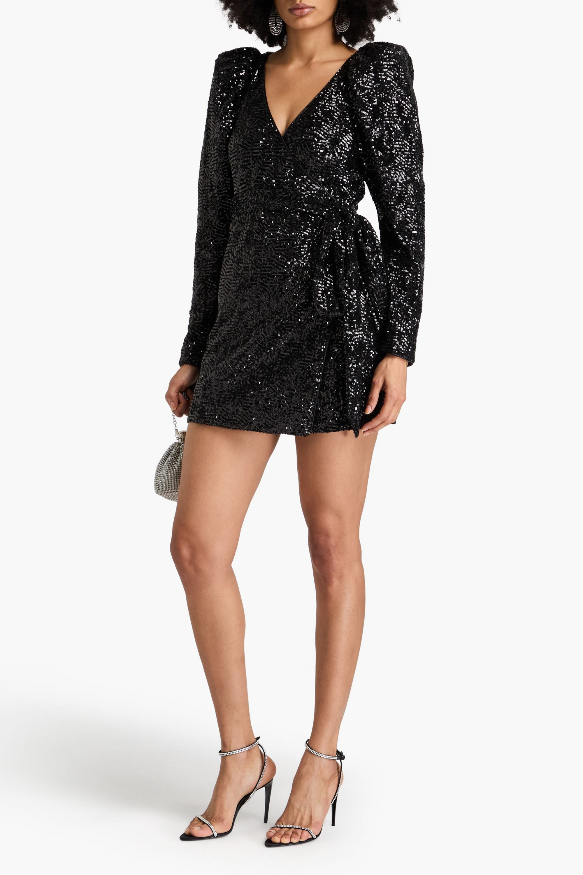 ROTATE Birger Christensen Sequined tulle mini wrap dress