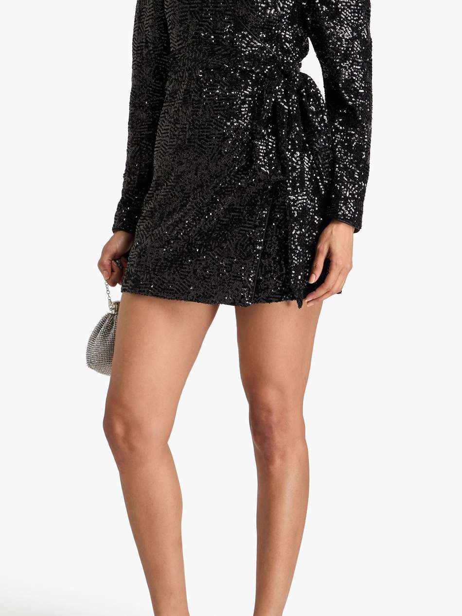 sequined tulle mini wrap dress