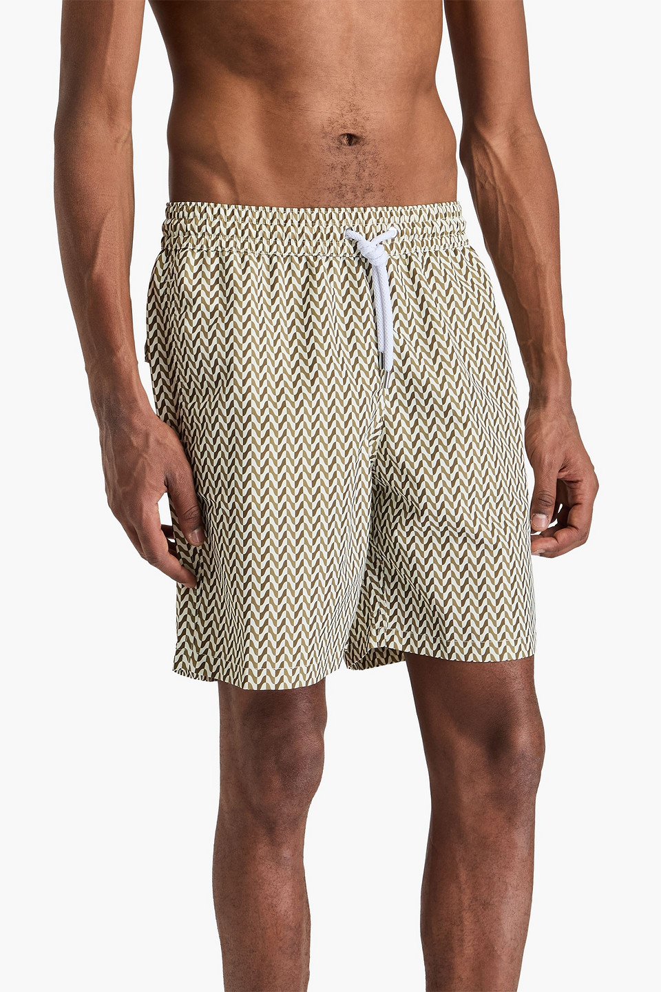 Frescobol Carioca Copacabana Mid-length Herringbone Swim Shorts In Army Green