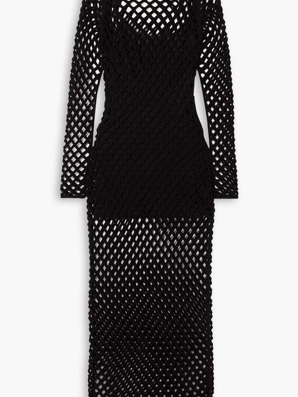 open-knit turtleneck maxi dress