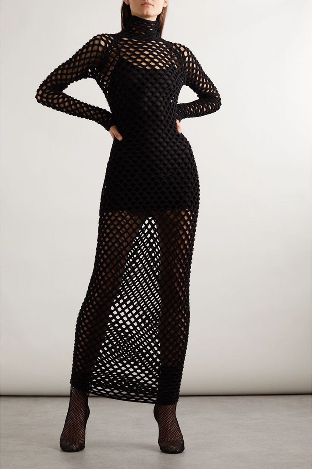 ALAÏA Open-knit turtleneck maxi dress