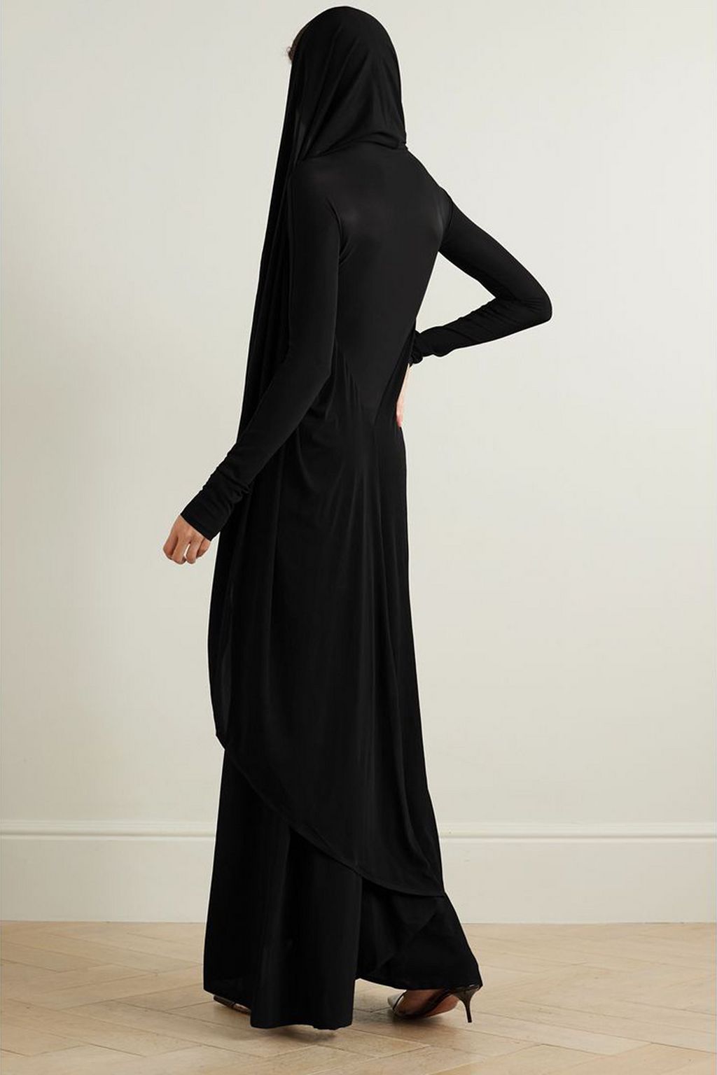 ALAÏA Hooded draped stretch-jersey maxi dress