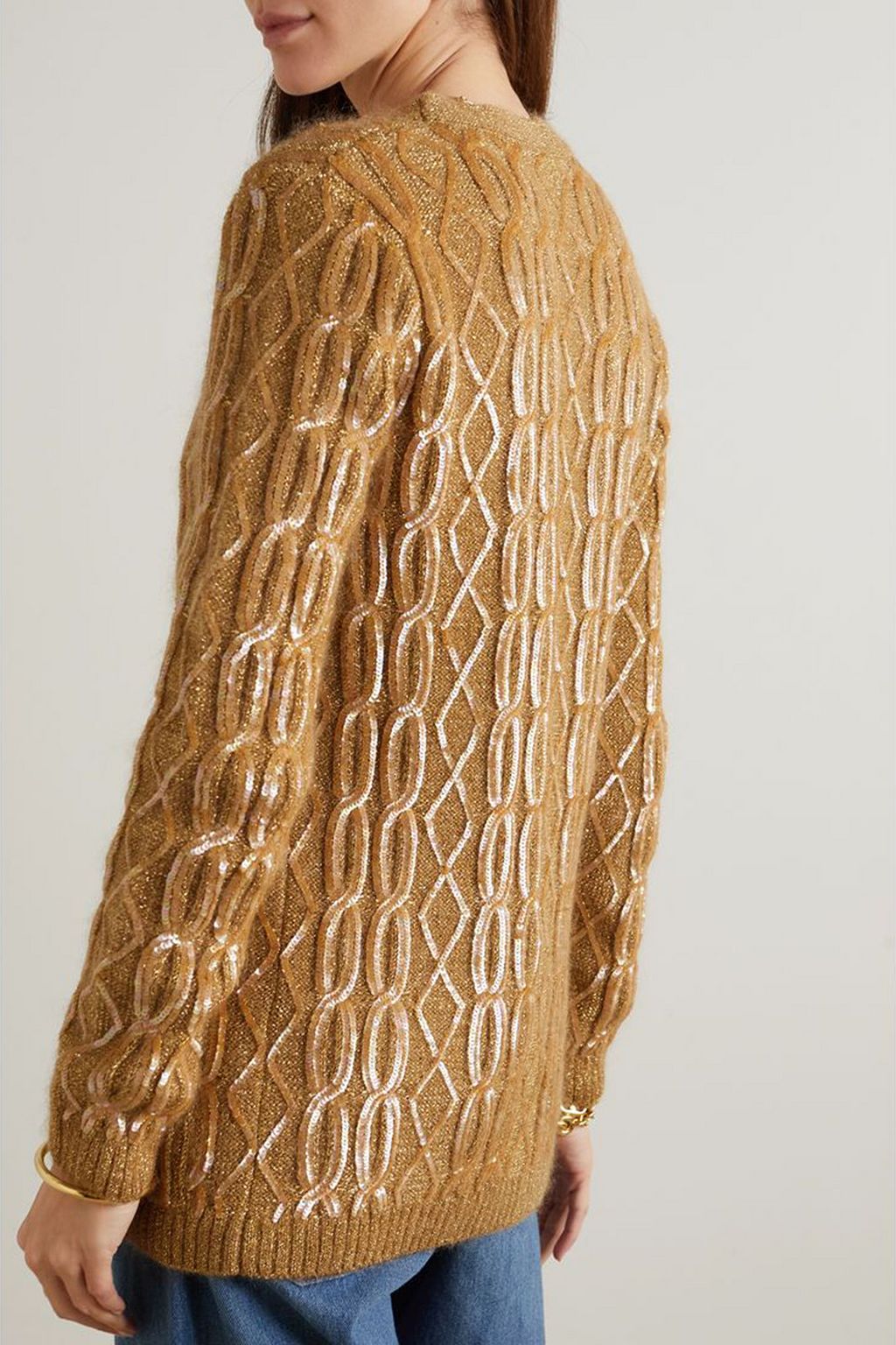 VALENTINO GARAVANI Sequined metallic cable-knit cardigan
