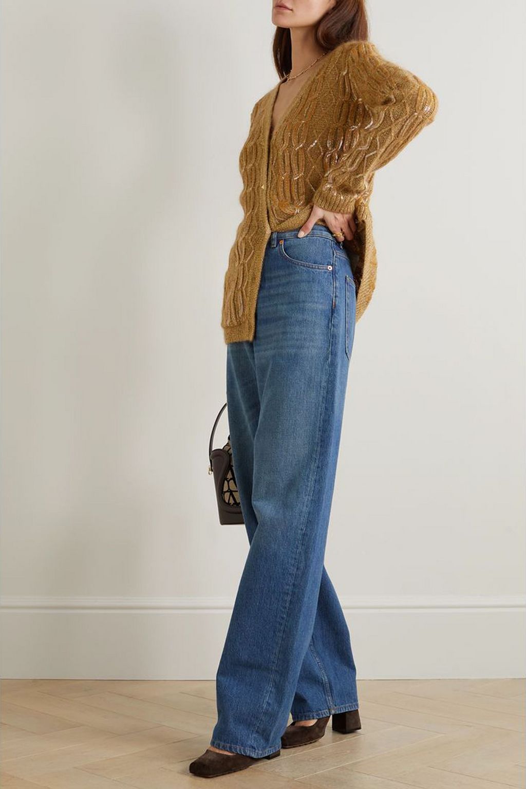 VALENTINO GARAVANI Sequined metallic cable-knit cardigan
