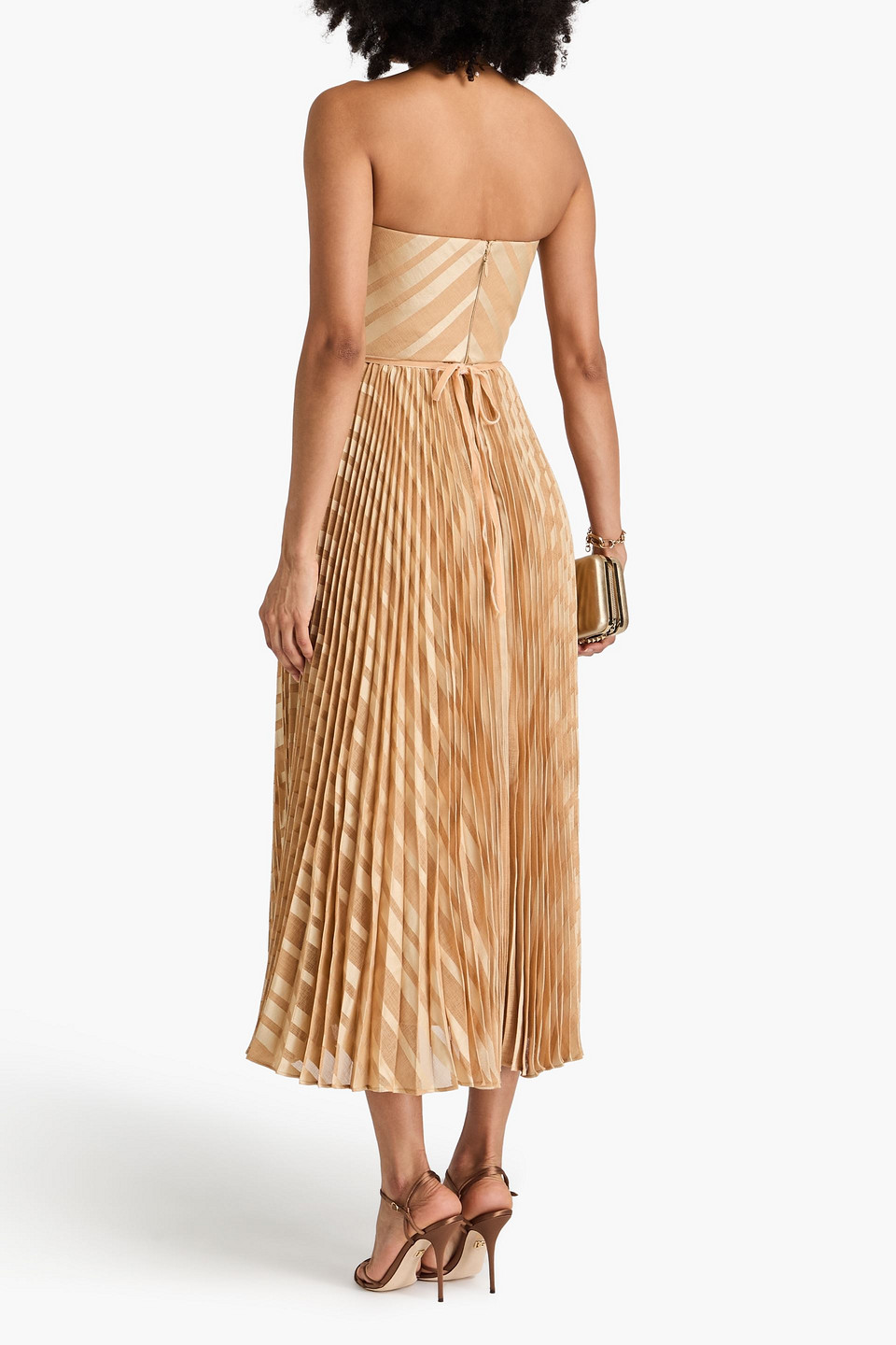 Zimmermann Strapless Pleated Devoré-twill Midi Dress In Sand