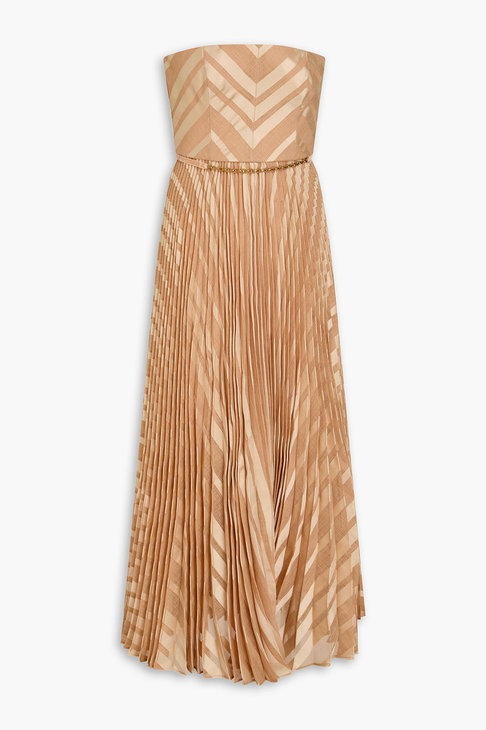 Zimmermann Strapless Pleated Devoré-twill Midi Dress In Neutral
