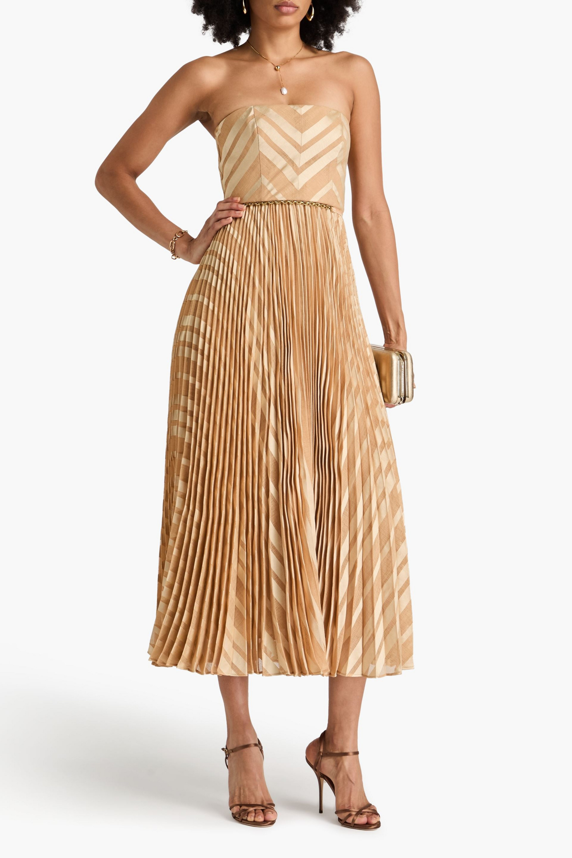 Zimmermann Strapless pleated striped jacquard midi dress