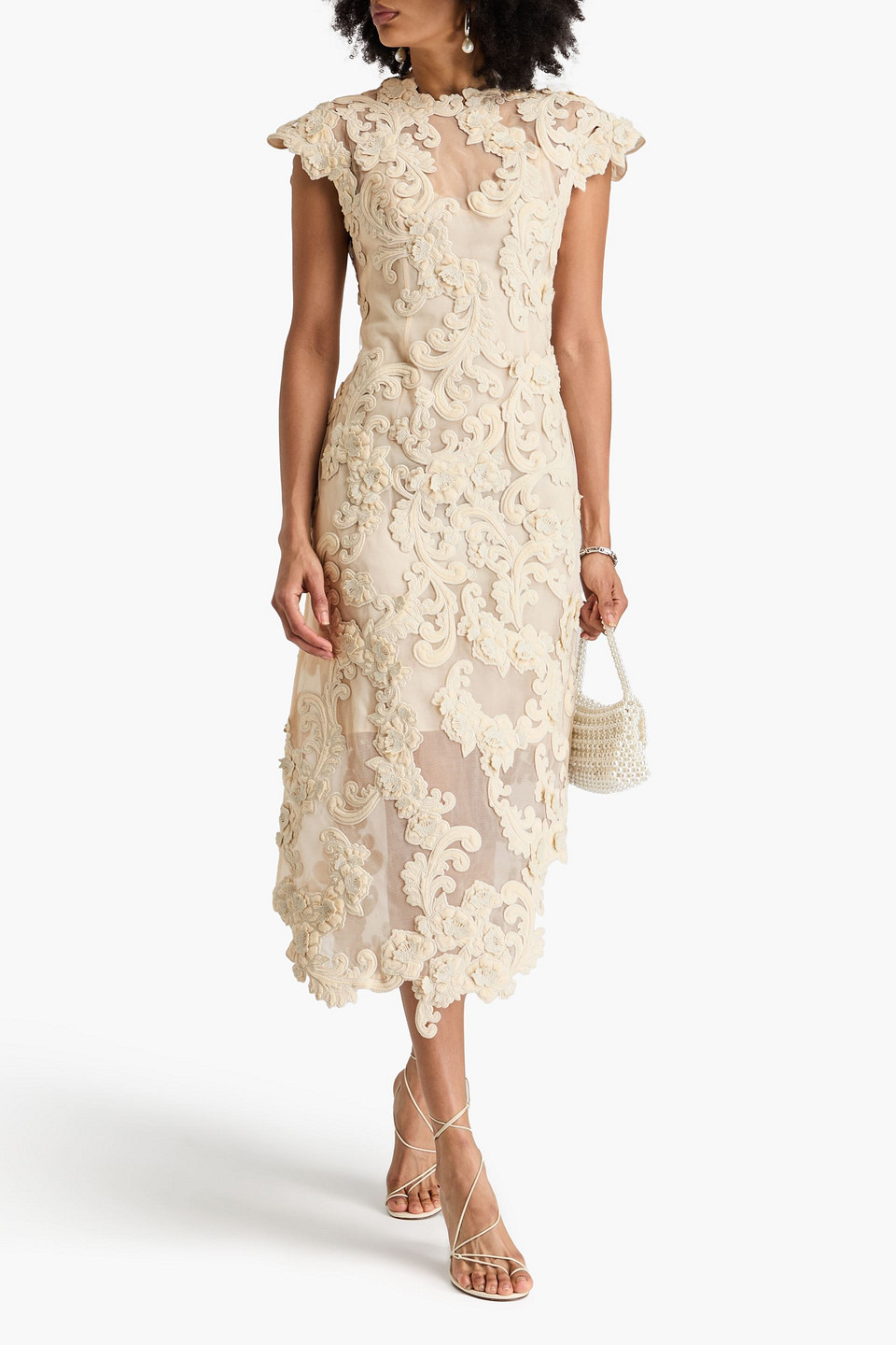 Zimmermann Light Beige Mesh Sensory Motif Gown In Cream