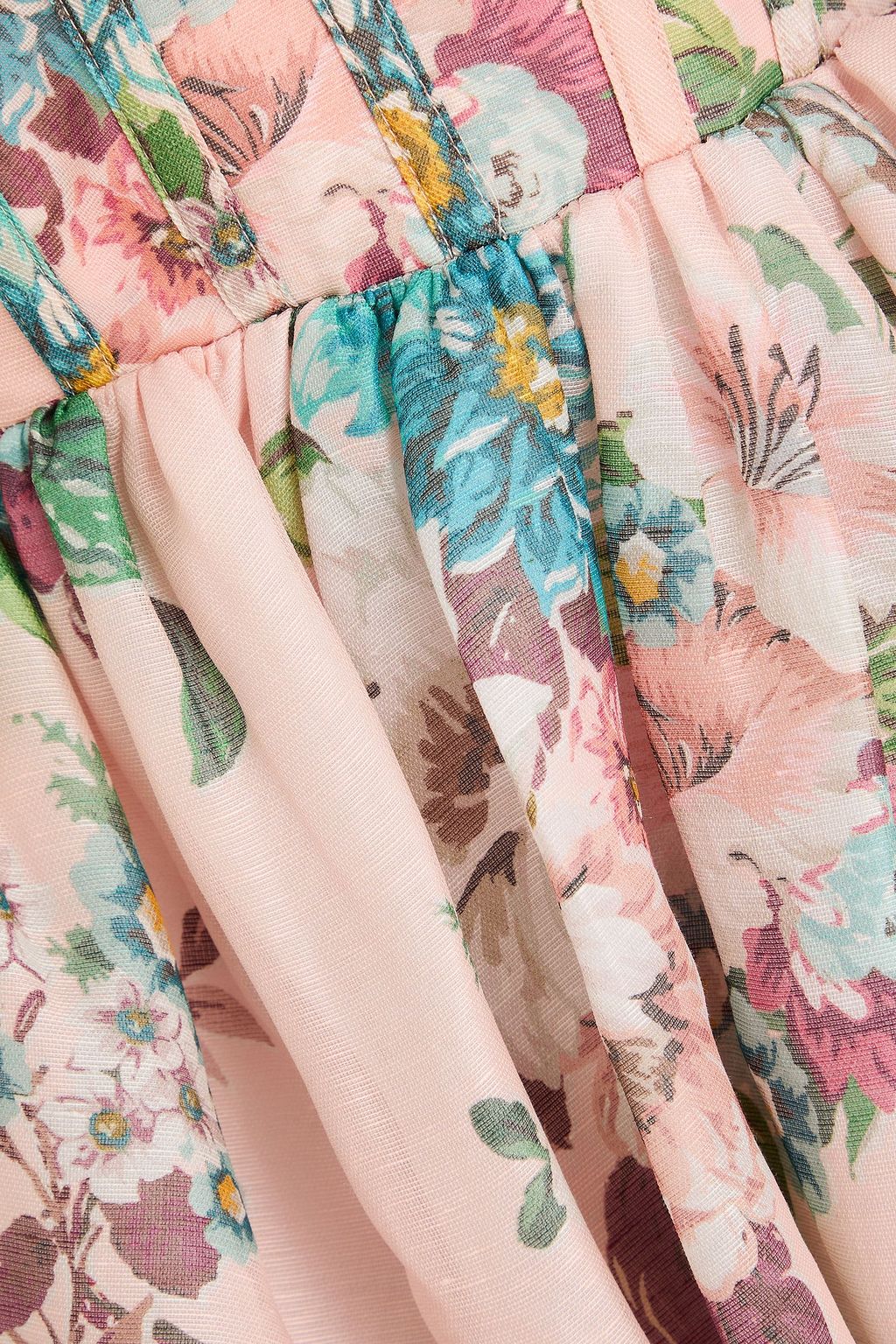 ZIMMERMANN リネン&シルク混シャンタン ミニワンピース ラッフル付き フローラルプリント
