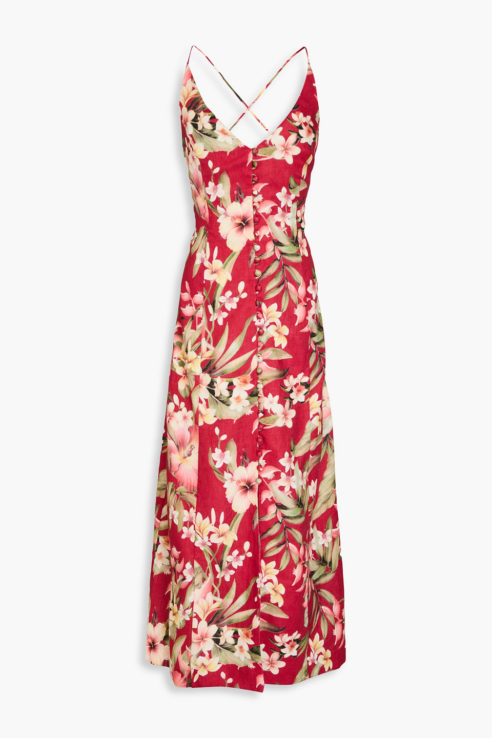 Zimmermann Floral-print Linen Maxi Dress In Pink
