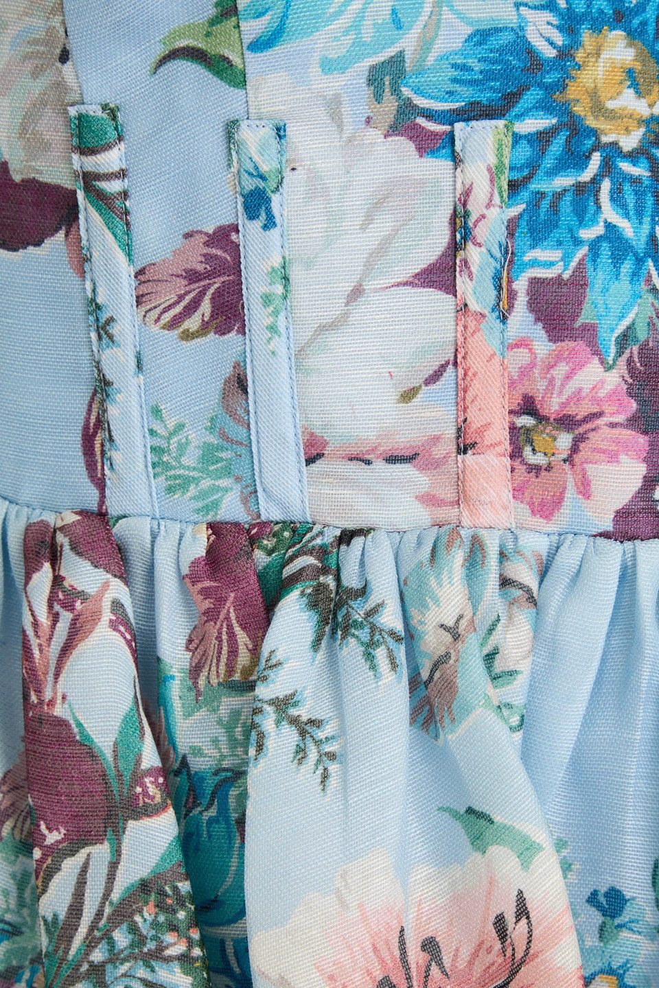 Zimmermann Matchmaker Floral-print Linen And Silk-blend Dress In Light Blue