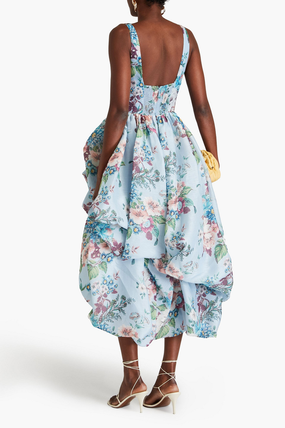 Zimmermann Matchmaker Floral-print Linen And Silk-blend Dress In Light Blue