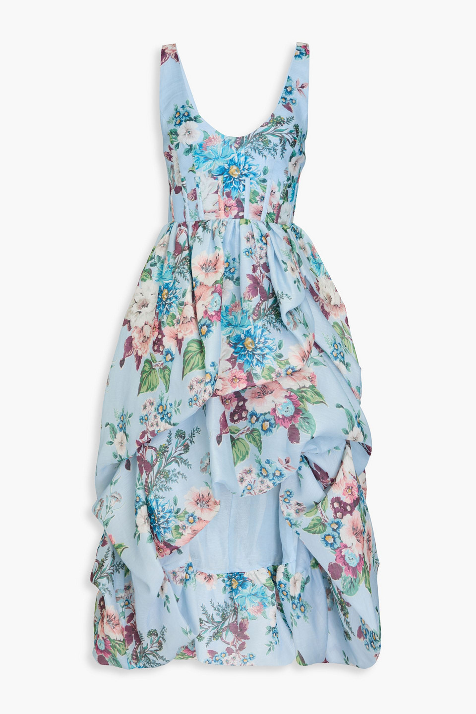 Zimmermann Matchmaker Floral-print Linen And Silk-blend Dress In Blue