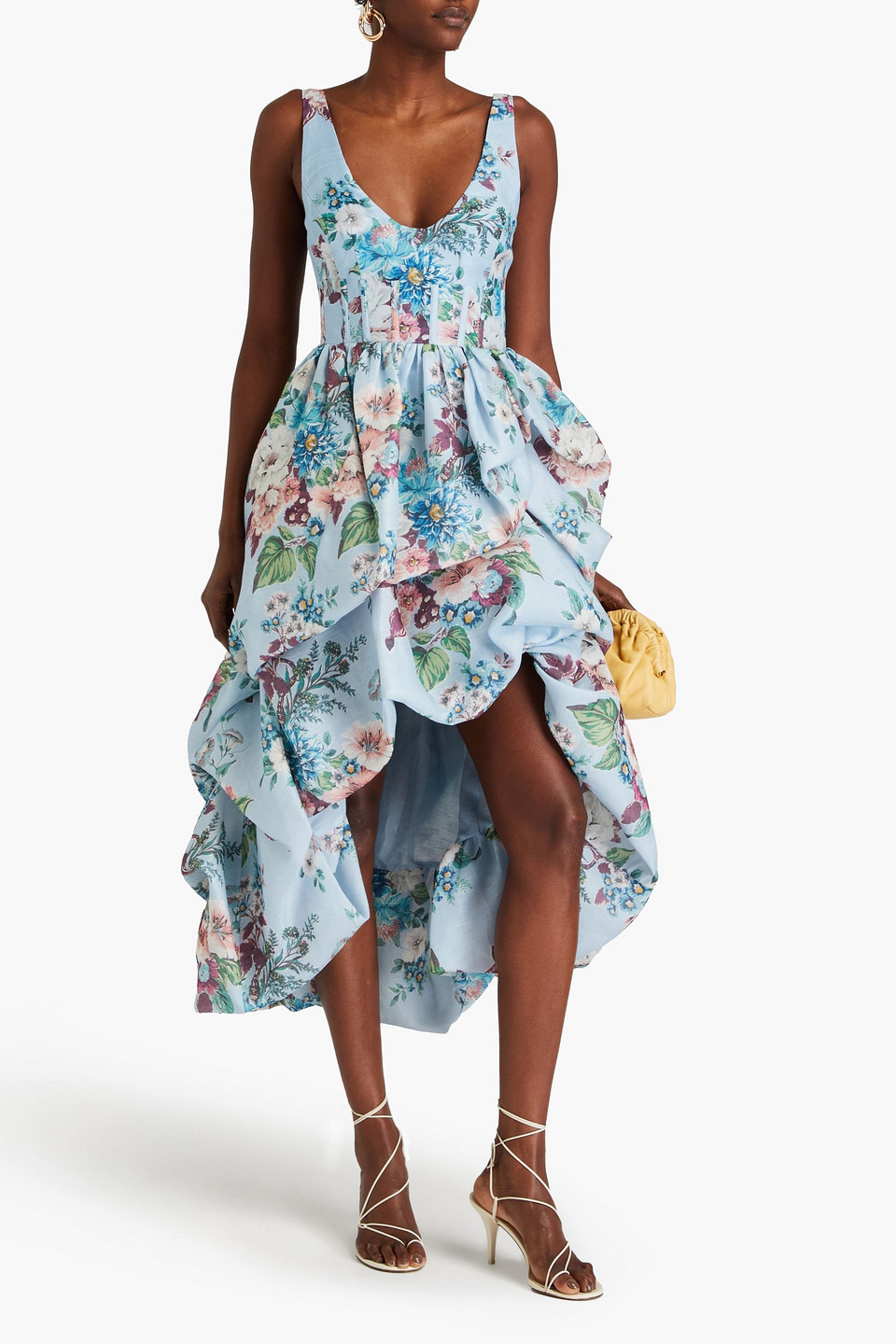 Zimmermann Matchmaker Floral-print Linen And Silk-blend Dress In Light Blue