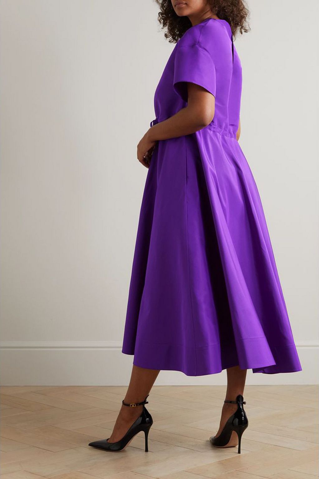 VALENTINO GARAVANI Gathered silk-faille midi dress