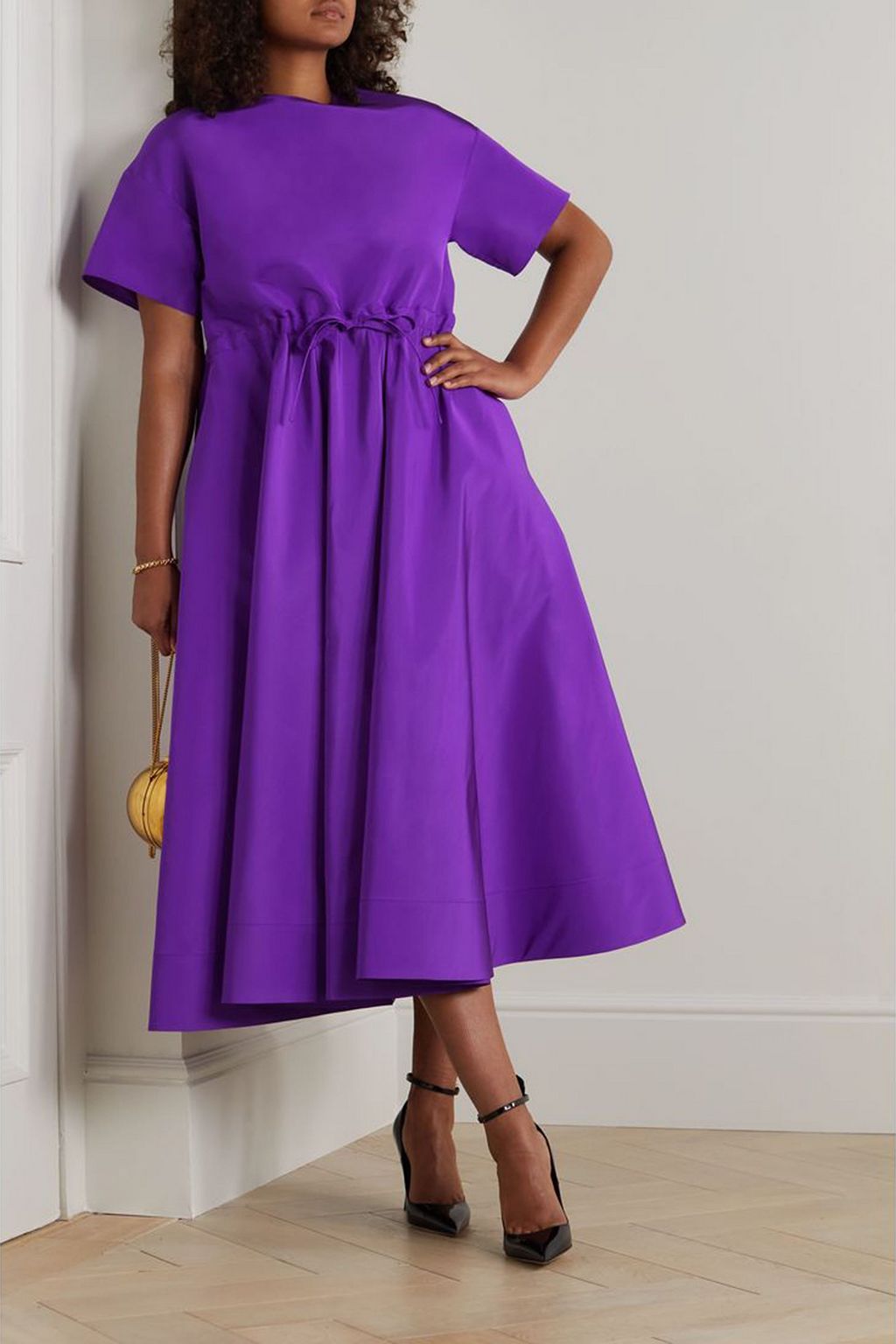 VALENTINO GARAVANI Gathered silk-faille midi dress