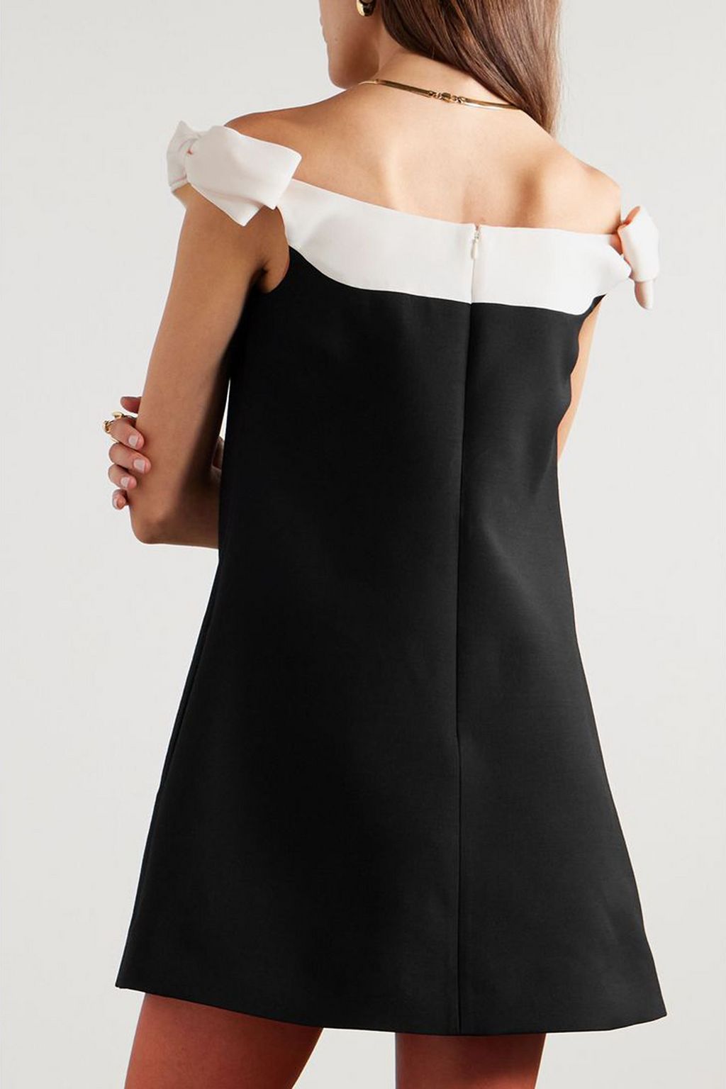 VALENTINO GARAVANI Bow-embellished off-the-shoulder wool and silk-blend mini dress
