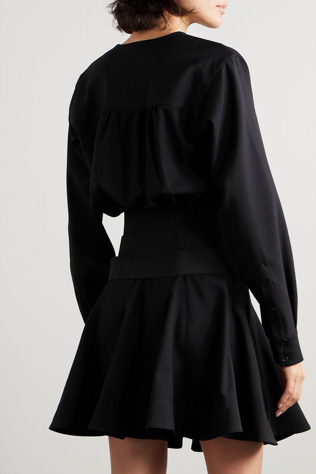 ALAÏA 벨트 가죽 트리밍 스트레치 울 미니 드레스