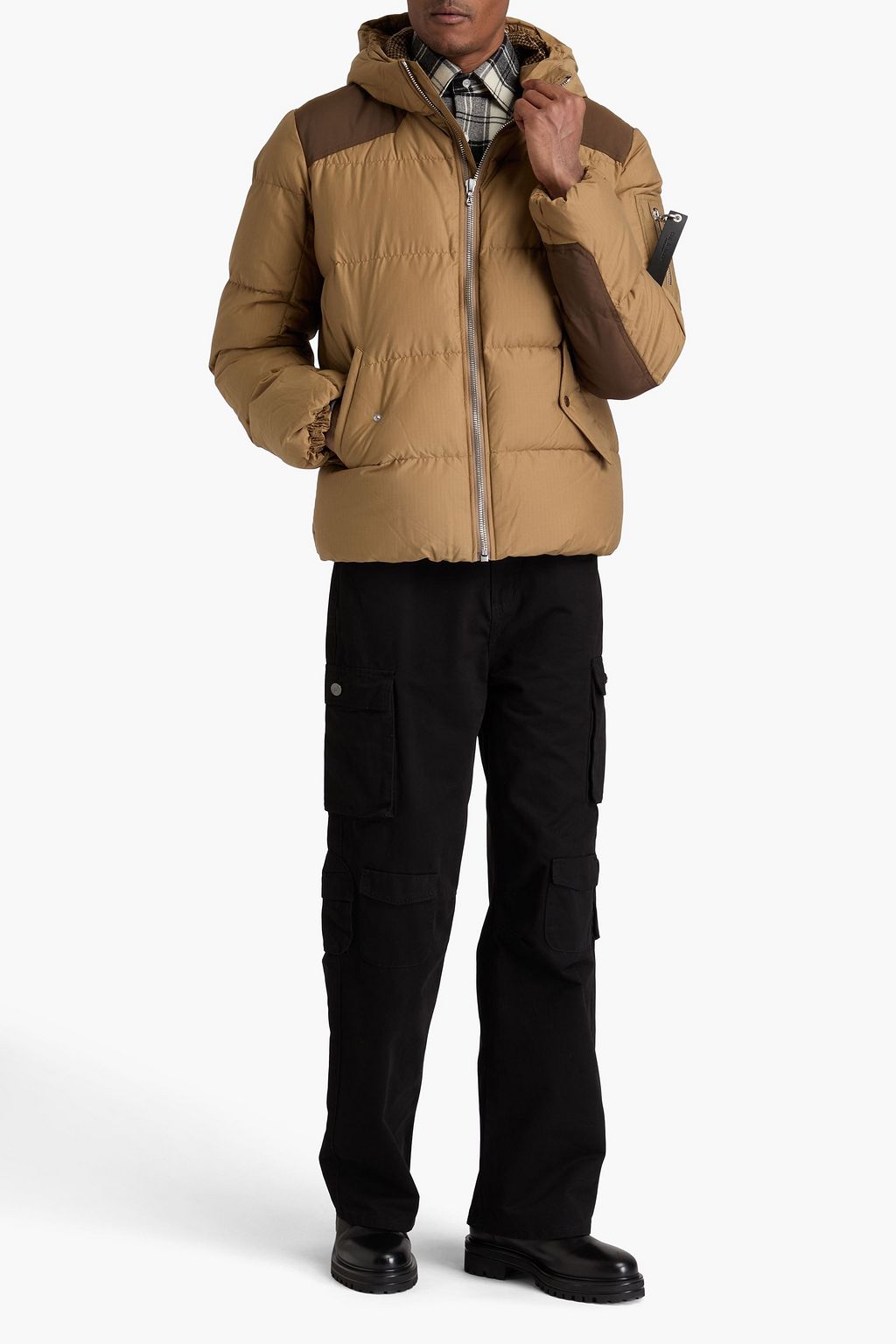 Byron quilted cotton blend ripstop hooded down jacket sand L
