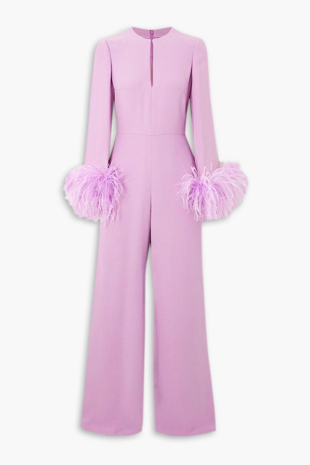 VALENTINO GARAVANI Feather trimmed silk cady jumpsuit THE OUTNET