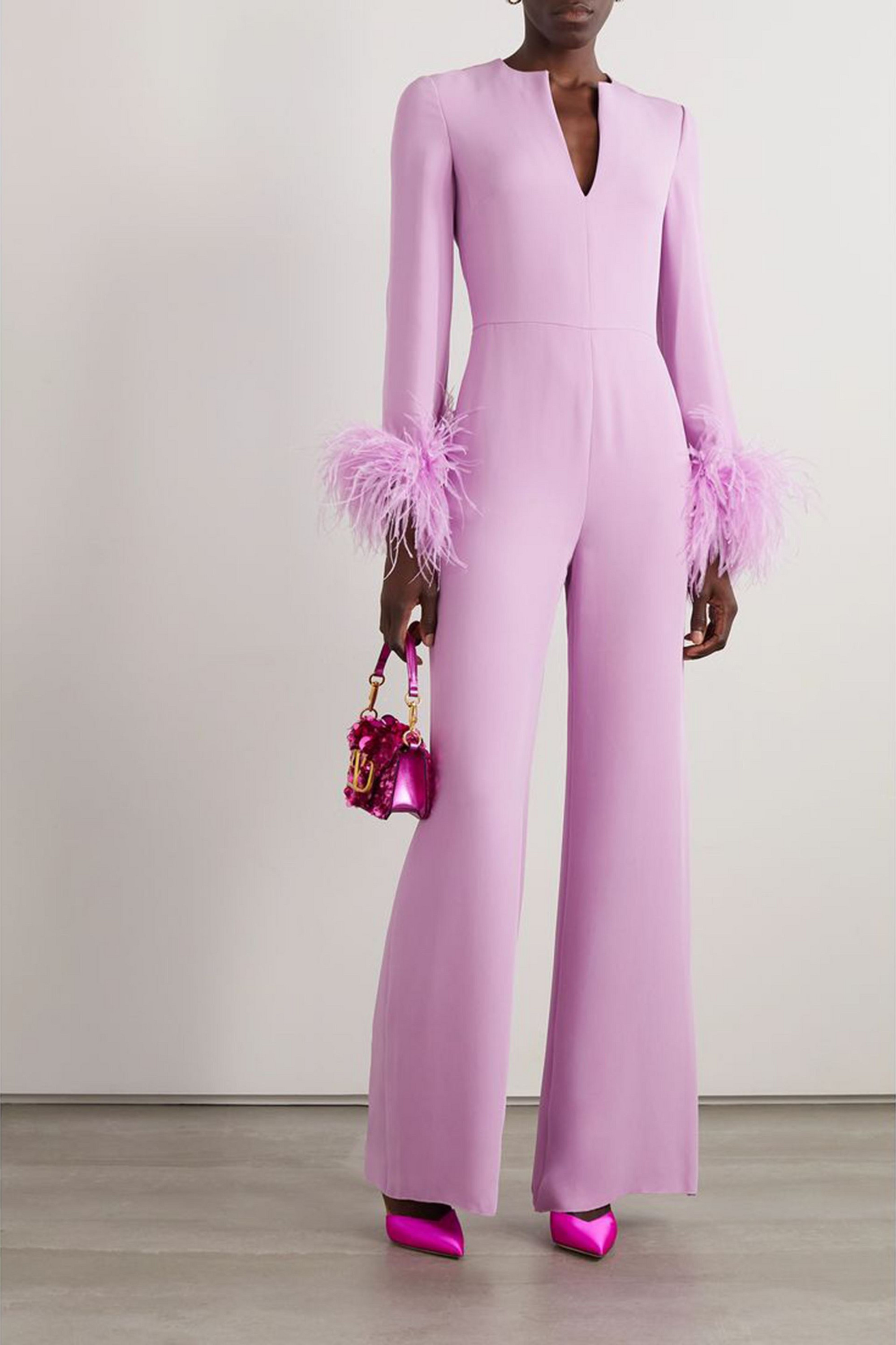 Valentino Garavani Feather-trimmed silk-cady jumpsuit