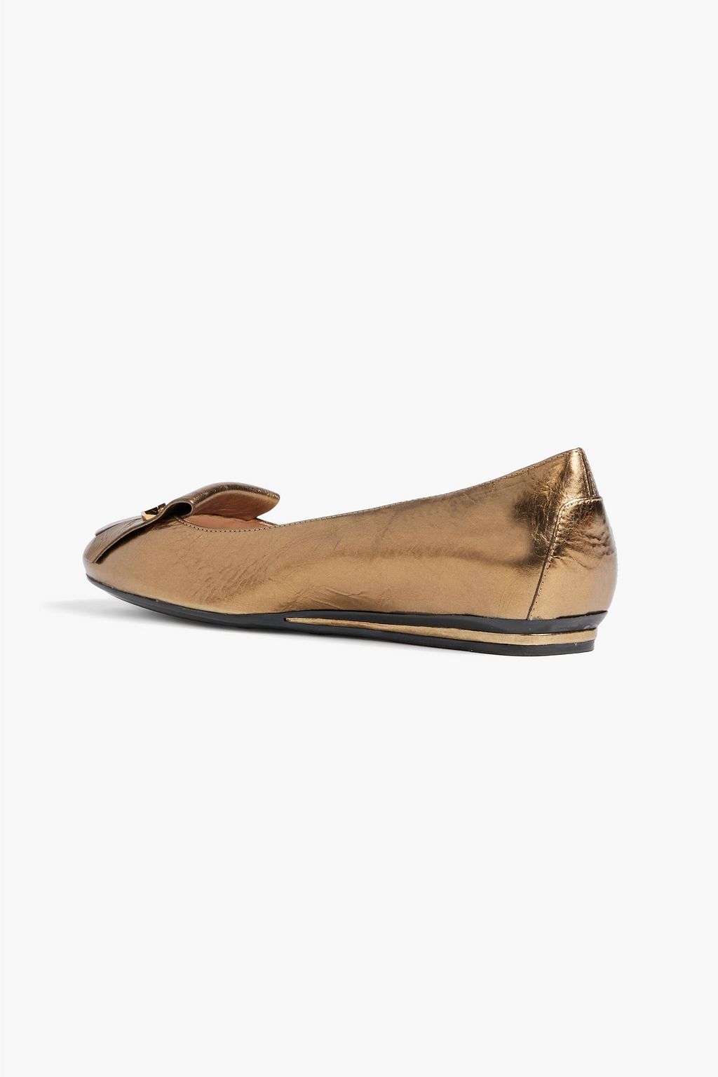 TOD'S Embellished metallic crinkled-leather ballet flats