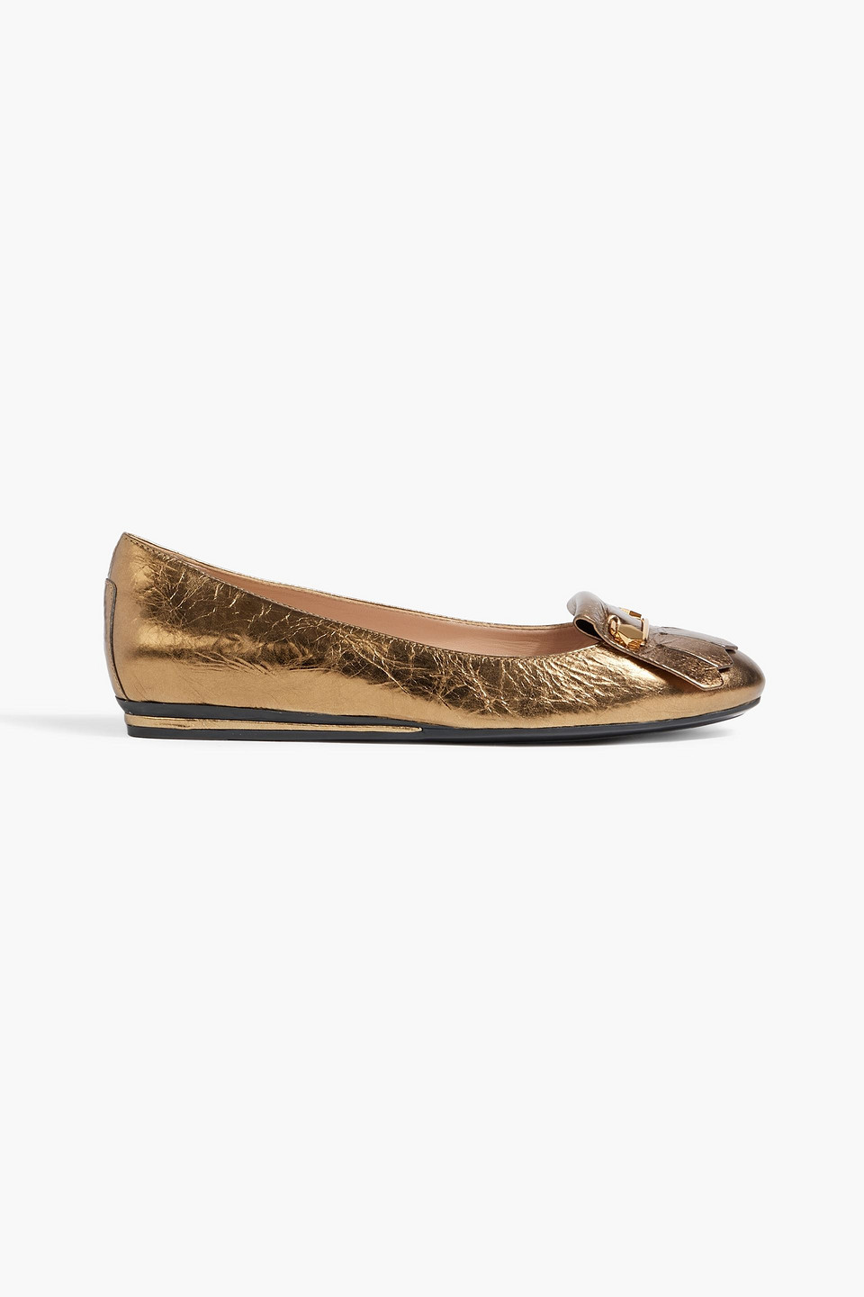 Tod's Embellished Metallic Crinkled-leather Ballet Flats In Bronze