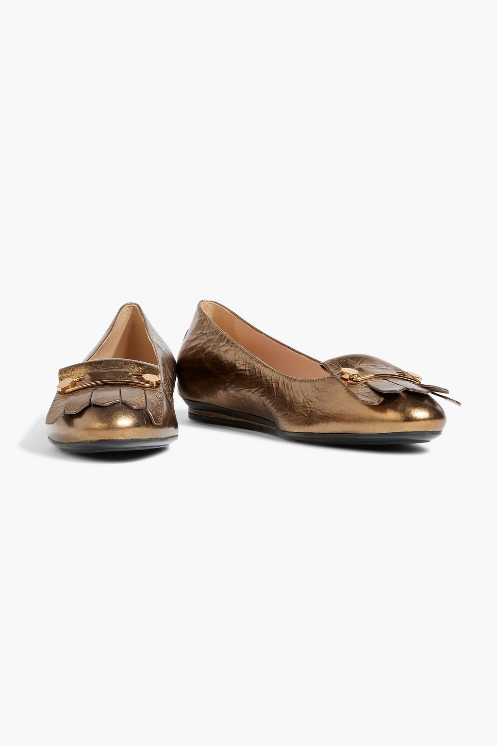 TOD'S Embellished metallic crinkled-leather ballet flats